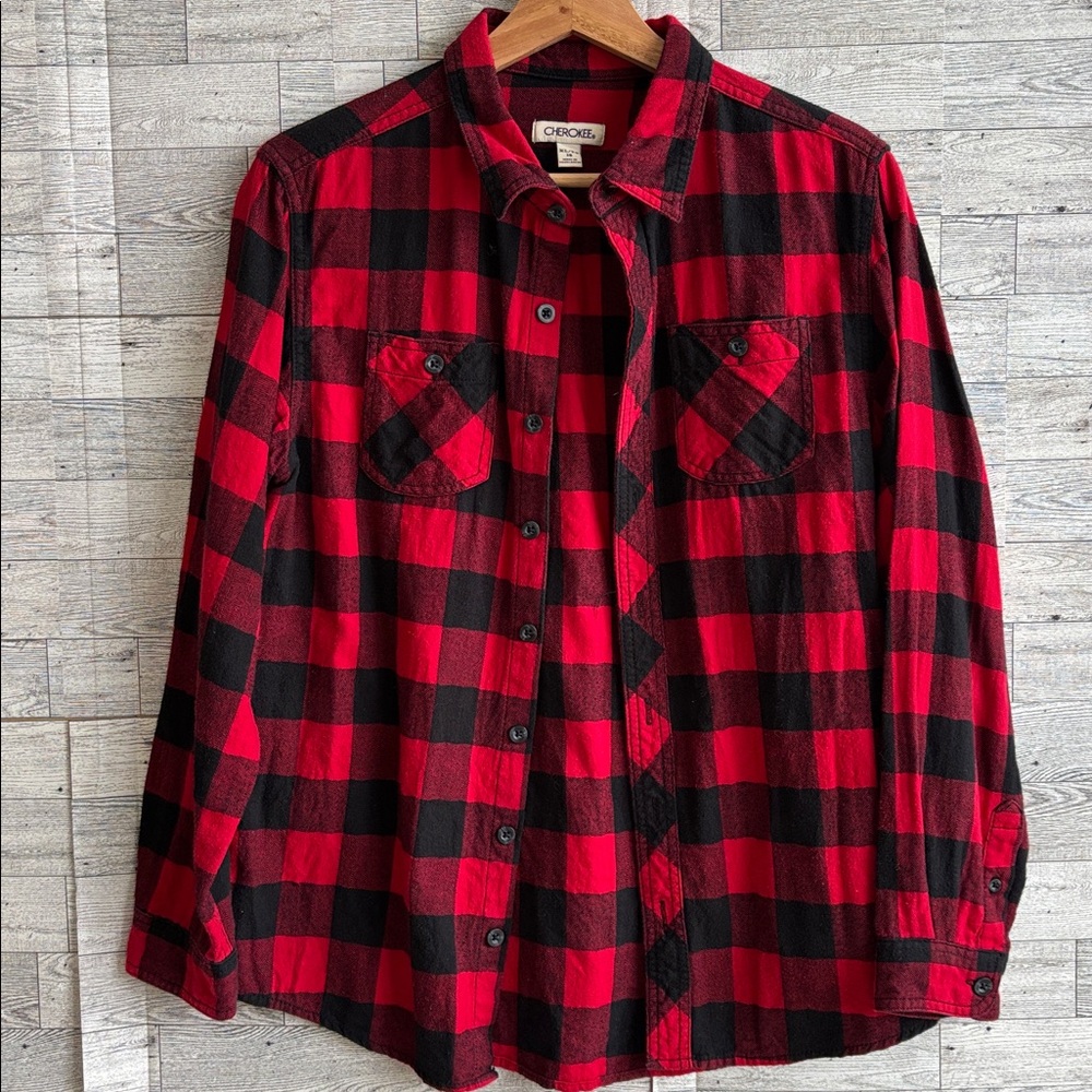 flannel red buffalo plaid shirt‎ Cherokee size XL -16